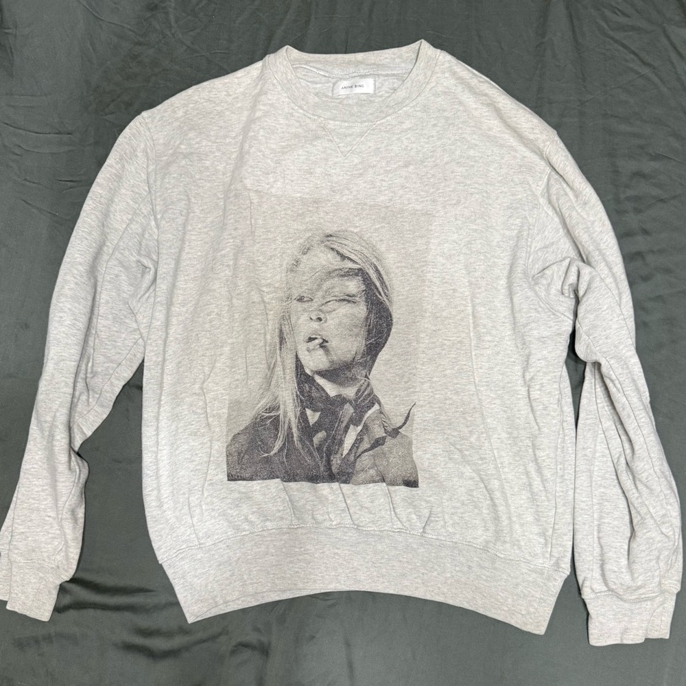 Anine Bing Light Gray Graphic Sweatshirt